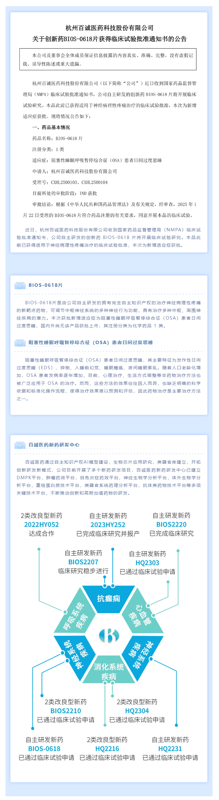 新增適應(yīng)癥！百誠醫(yī)藥創(chuàng)新藥BIOS-0618片臨床試驗(yàn)申請(qǐng)獲NMPA批準(zhǔn).png