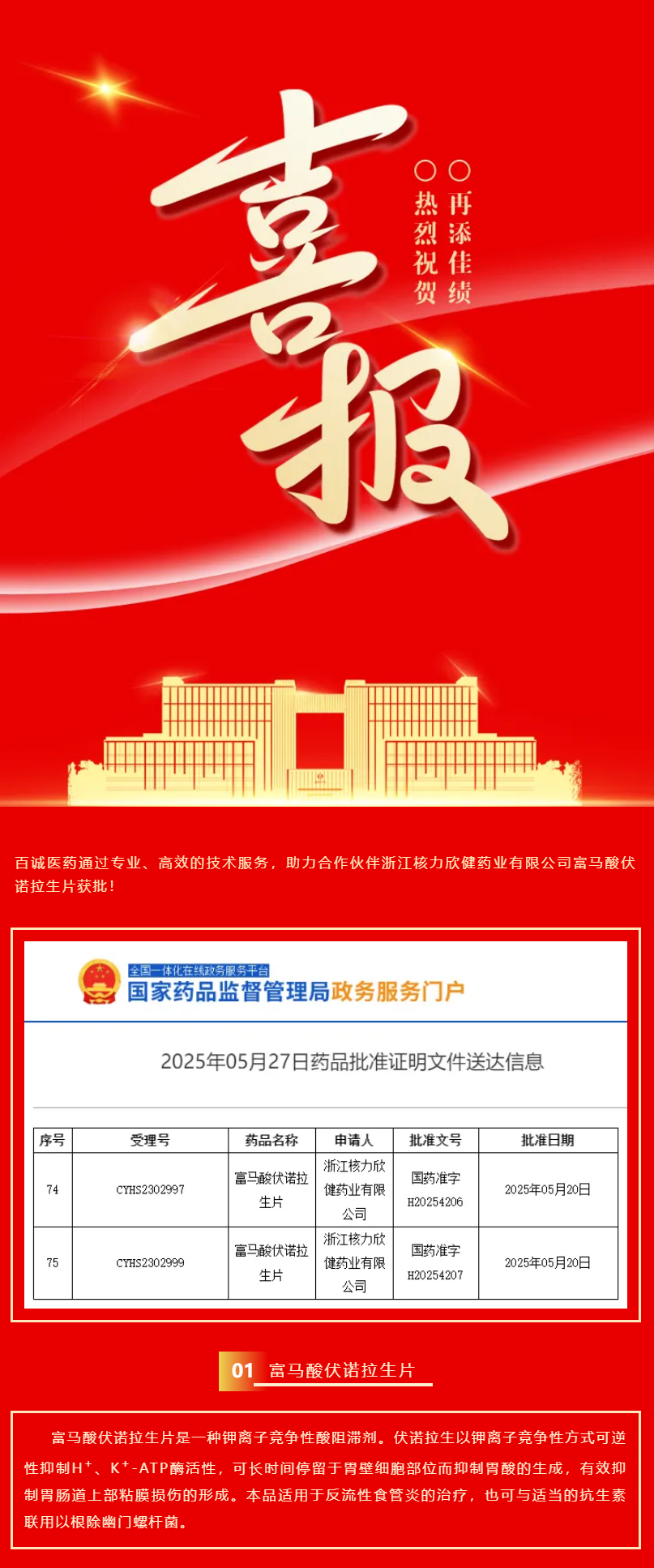 喜報！百誠醫(yī)藥助力合作伙伴富馬酸伏諾拉生片獲批！.png